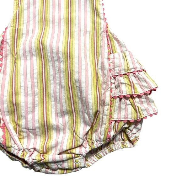 Surcie 18m Pink & Green Striped Ruffle Bubble Romper - Picture 4 of 7